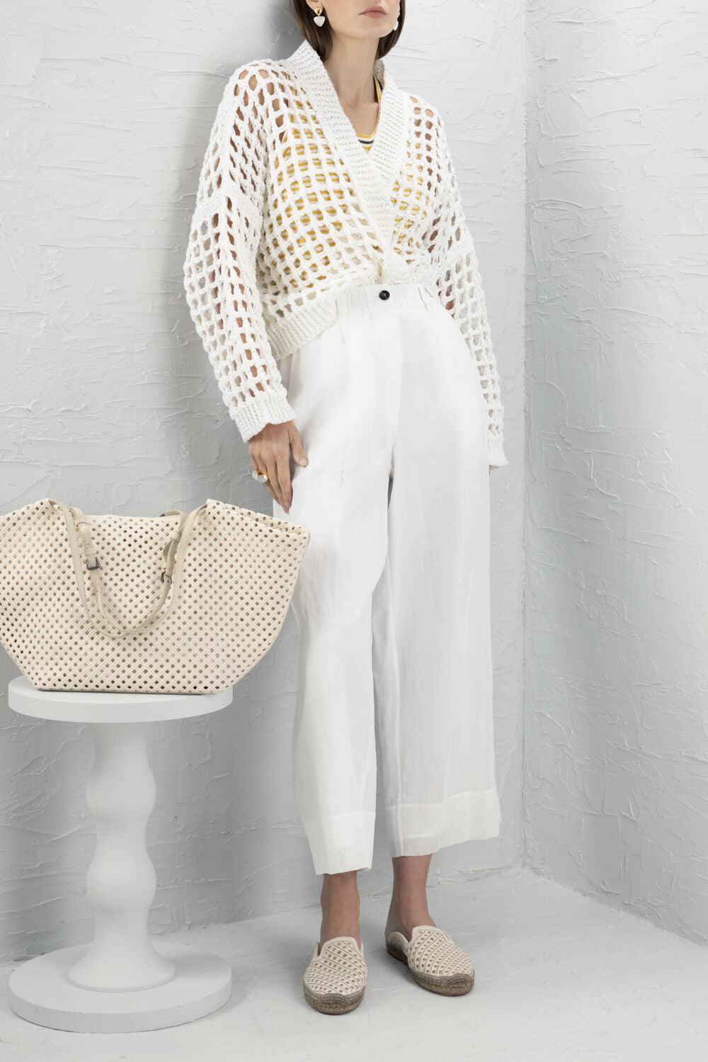 Essential Net Button Cardigan-WHITE-XS-CLOTHINGTOPCARDIGAN-BRUNELLO CUCINELLI