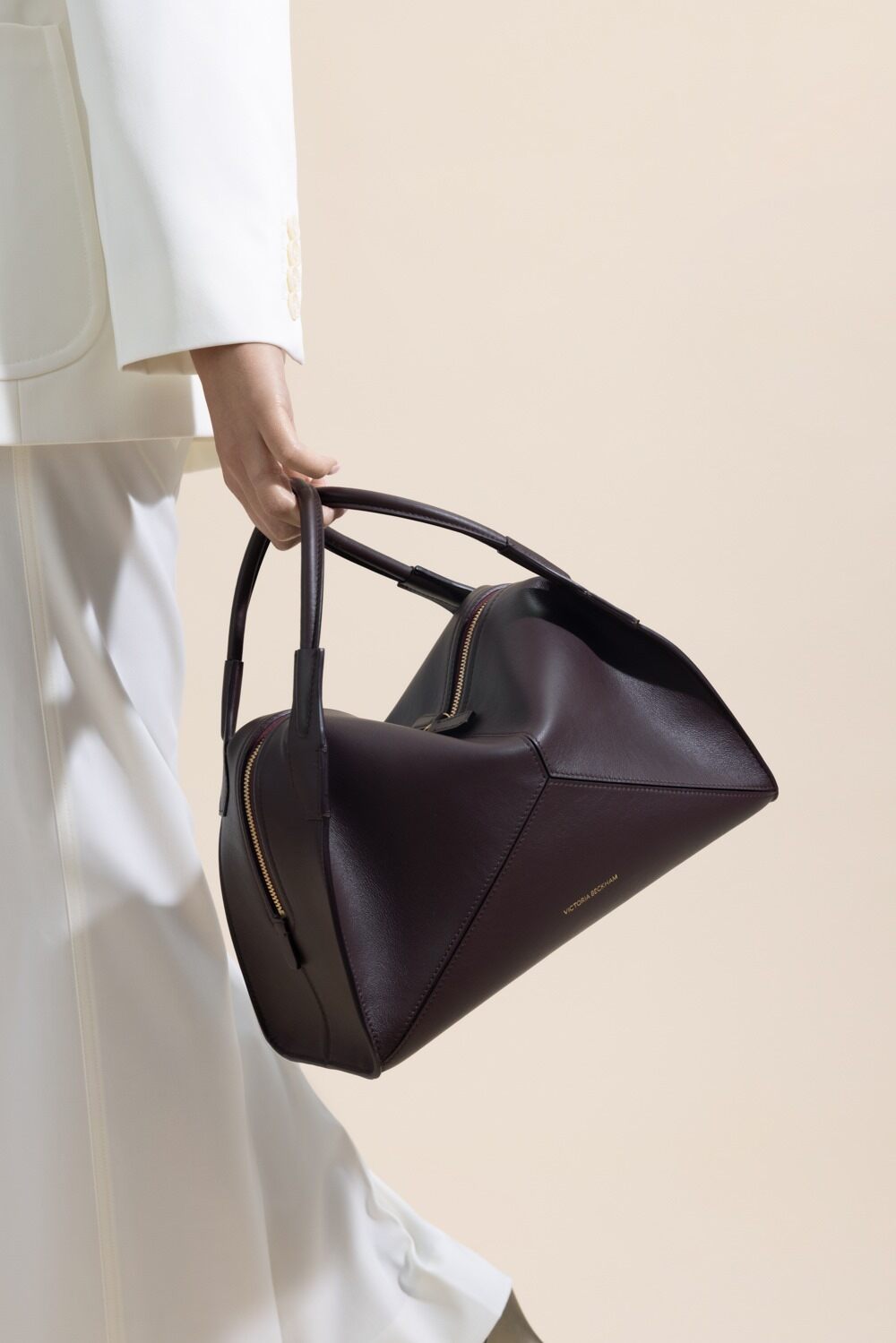 Victoria Plie Bag - Burgundy-BROWN-O/S-HANDBAGTOP HANDLE-VICTORIA BECKHAM