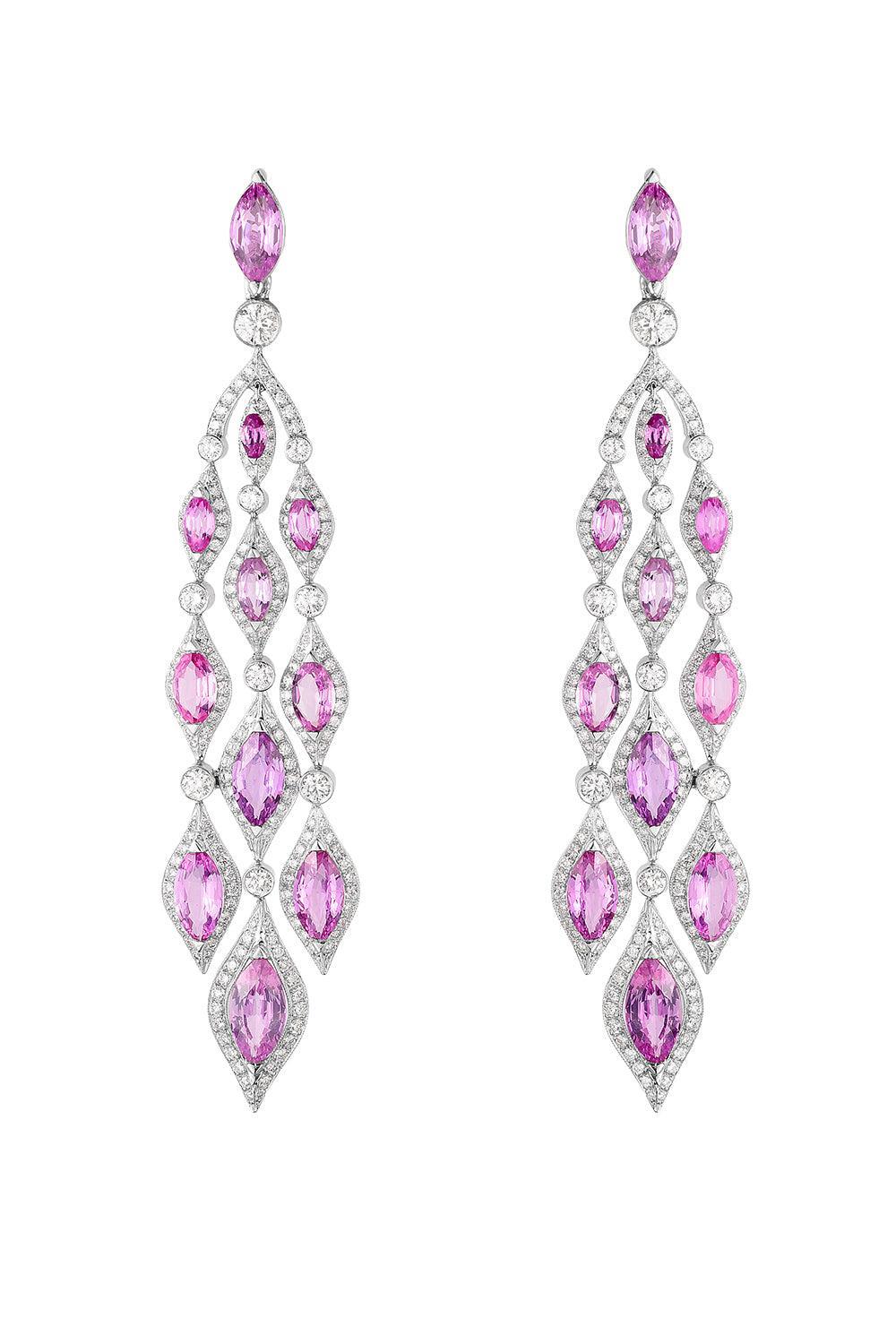 Sapphire Diamond Chandelier Earrings-PLATINUM-JEWELRYFINE JEWELEARRING-CICADA