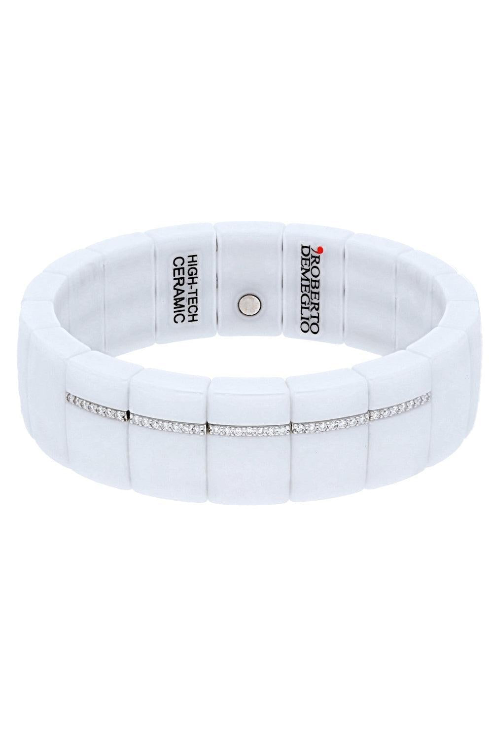 Five Diamond Bar Domino Rectangular Ceramic Stretch Bracelet-WHITE GOLD-JEWELRYFINE JEWELBRACELET O-ROBERTO DEMEGLIO