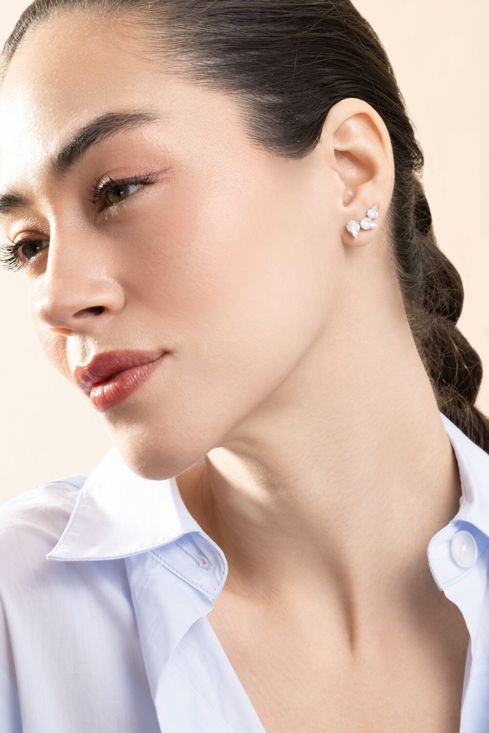 Three Pear Diamond Cluster Earrings-WHITE GOLD-JEWELRYFINE JEWELEARRING-ZYDO