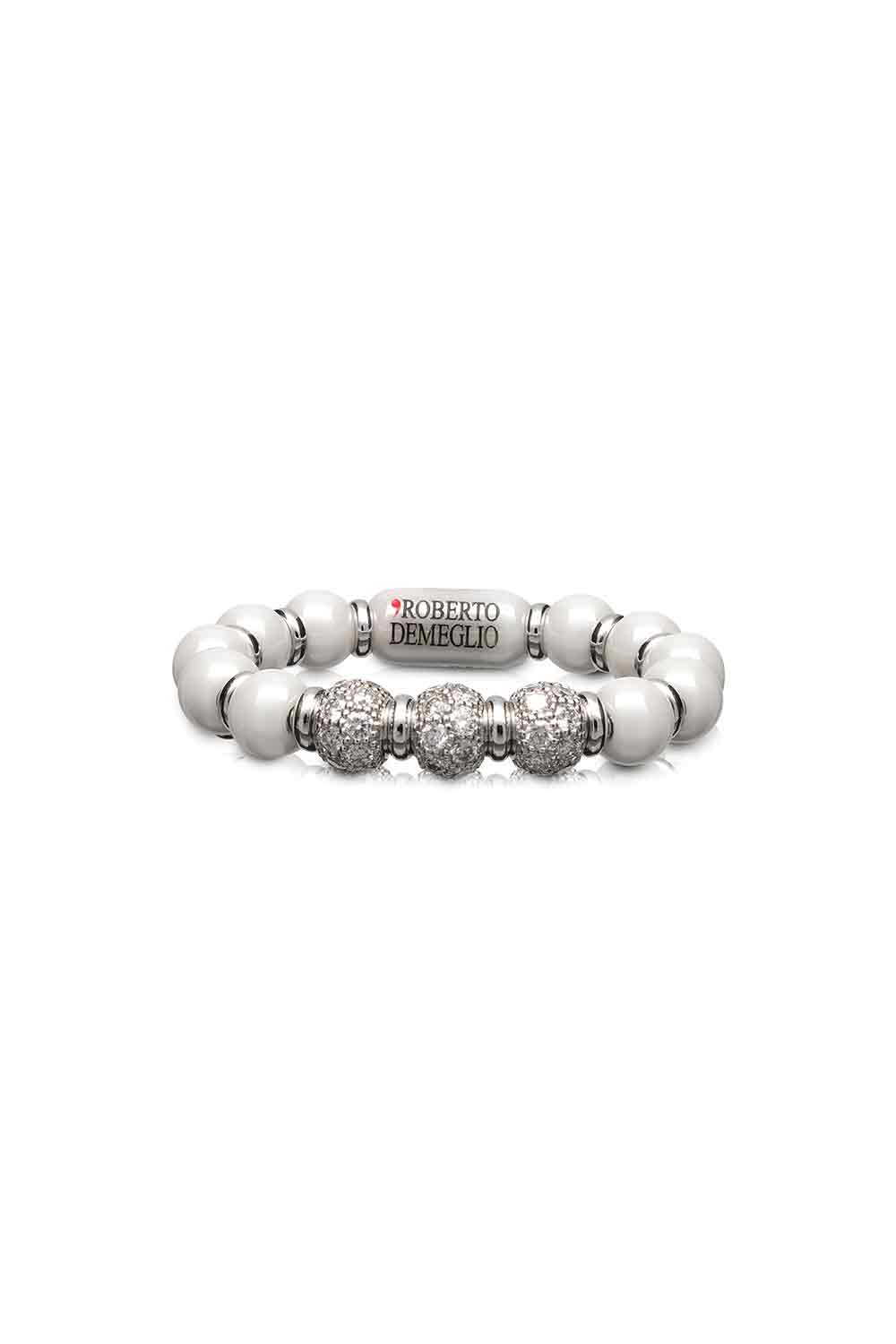 Three Diamond White Bead Stretch Sfera Ring-WHITE GOLD-6.5-JEWELRYFINE JEWELRING-ROBERTO DEMEGLIO