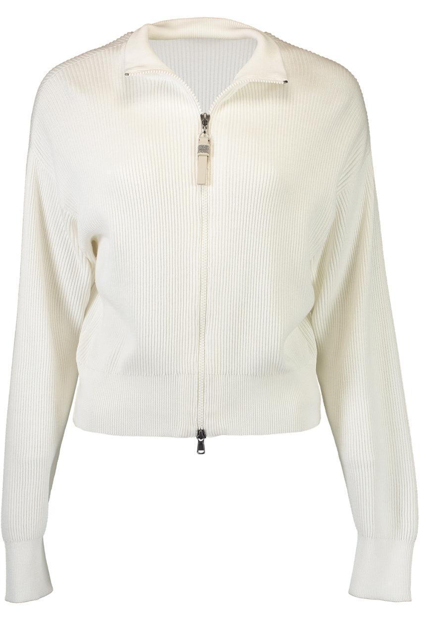 Full Zip Rib Cardigan-WHITE-XS-CLOTHINGTOPCARDIGAN-BRUNELLO CUCINELLI