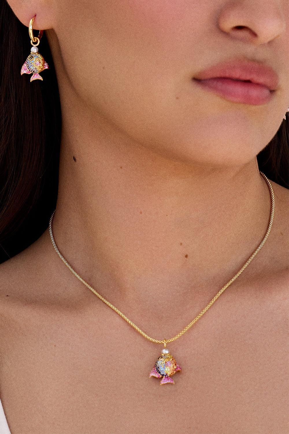 Rainbow Sapphire Fish Necklace-YELLOW GOLD-JEWELRYFINE JEWELNECKLACE O-EMILY P WHEELER