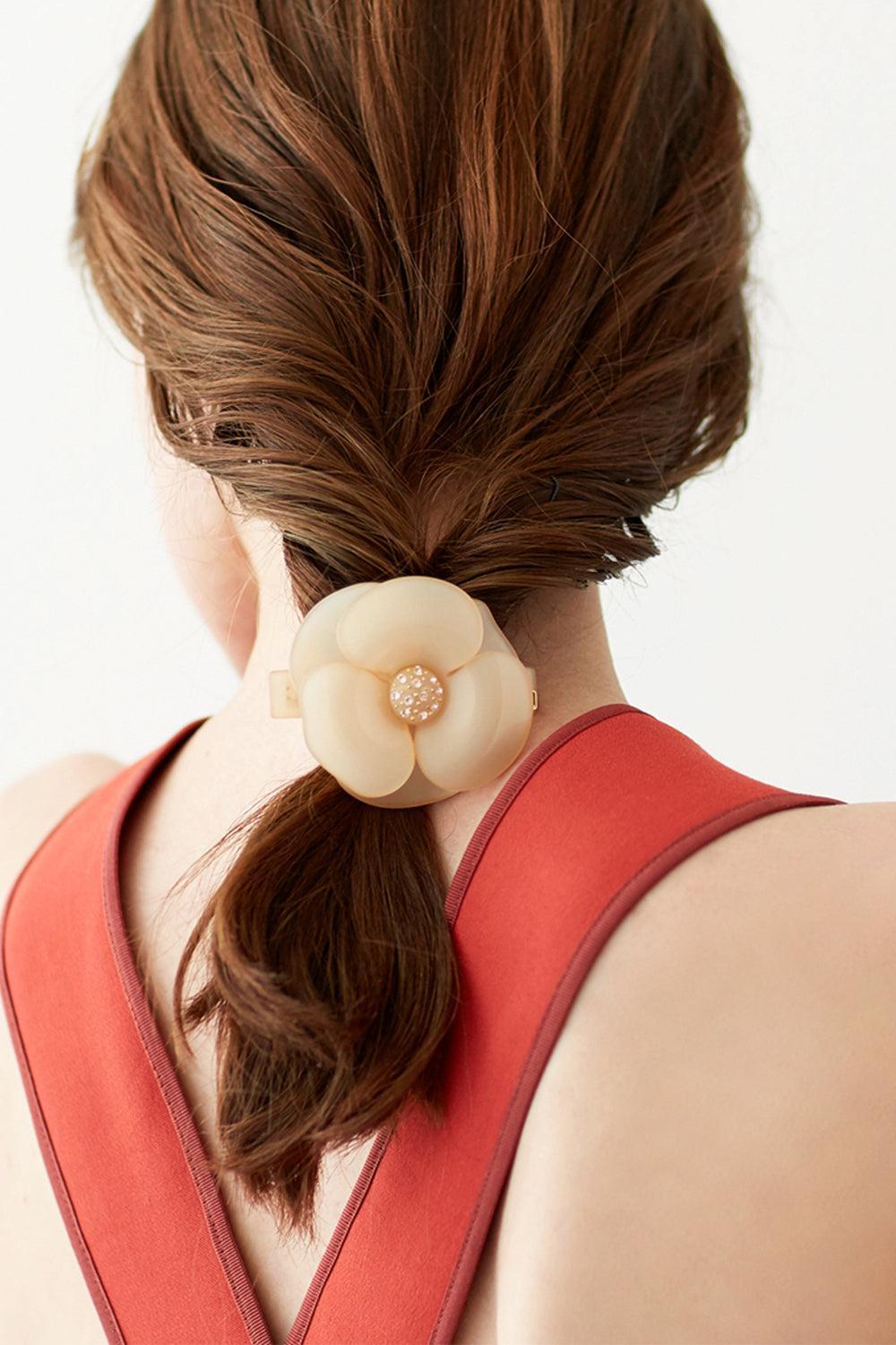 Camelia Side Barette - Beige-BROWN-ACCESSORIESPECIALPOP UP-ALEXANDRE DE PARIS
