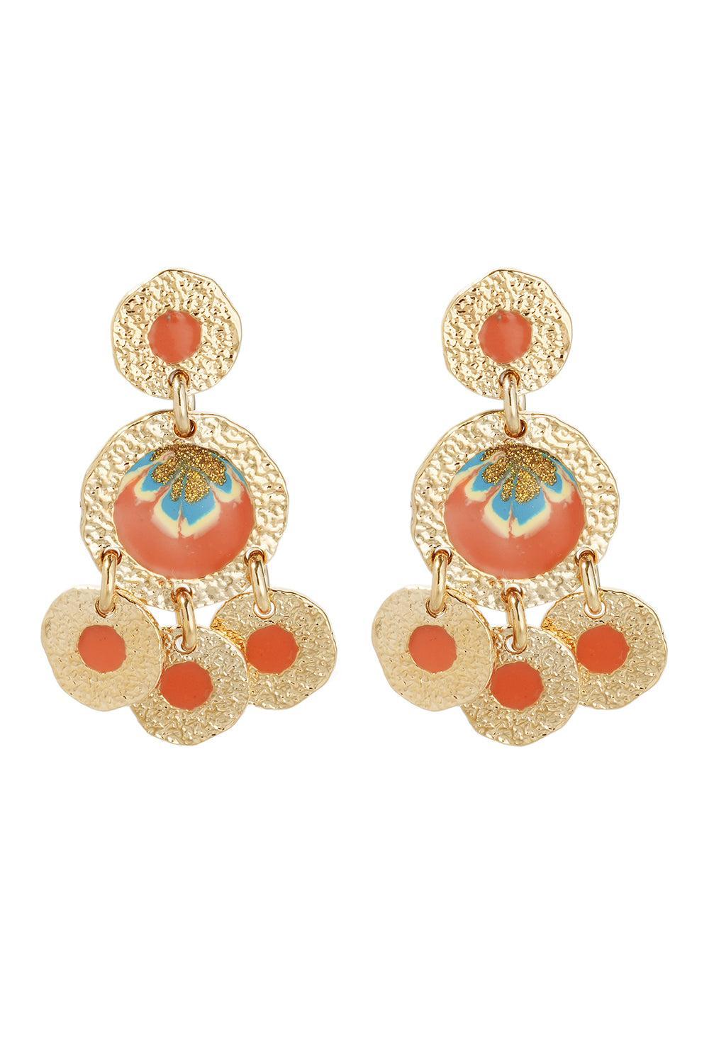 Orange Turquoise Illusion Earrings-ORANGE-JEWELRYBOUTIQUEEARRING-GAS BIJOUX