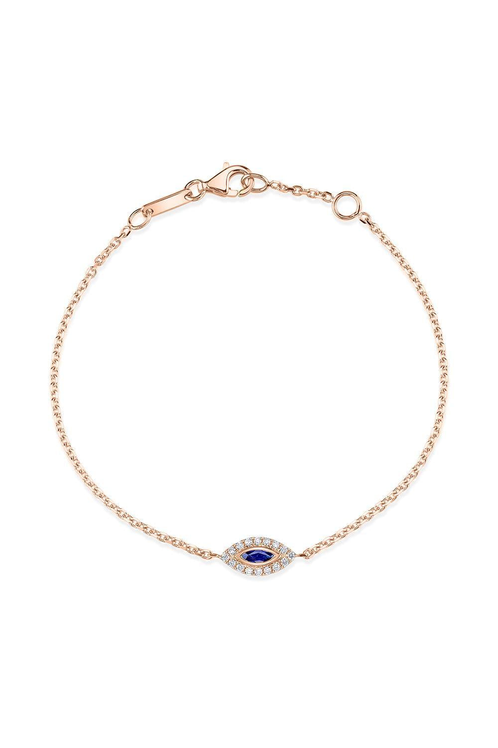 Small Blue Sapphire Evil Eye Bracelet-ROSE GOLD-JEWELRYFINE JEWELBRACELET O-ANITA KO