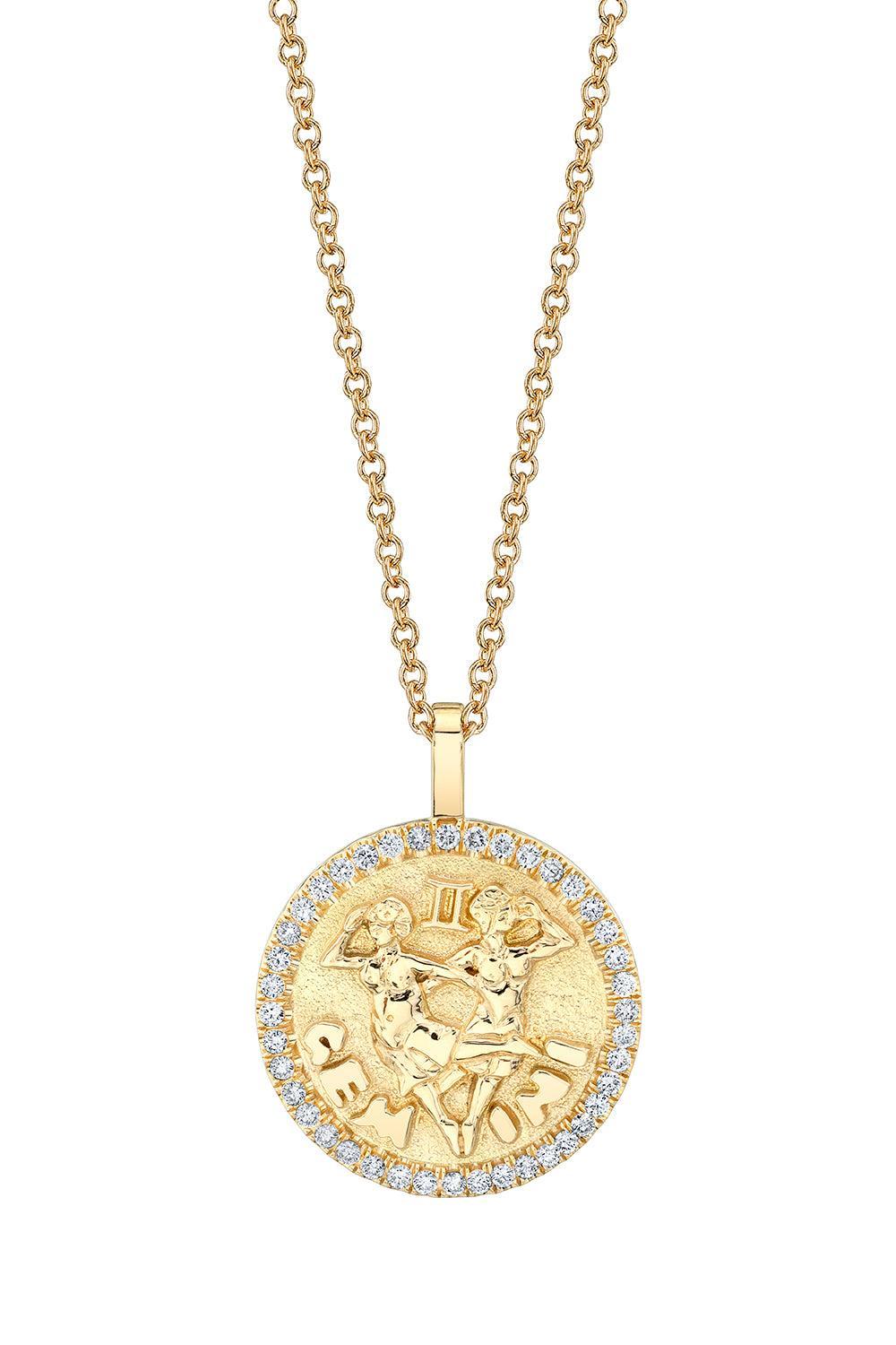 Gemini Diamond Coin Necklace-YELLOW GOLD-JEWELRYFINE JEWELNECKLACE O-ANITA KO