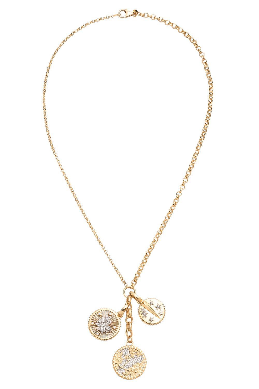 Resilience - Diamond Pavé Medium Floral Screen Blossoms Mixed Belcher Extension Necklace-YELLOW GOLD-JEWELRYFINE JEWELNECKLACE O-FOUNDRAE