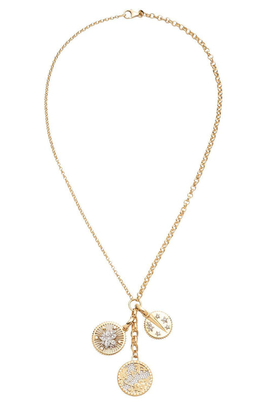 Resilience - Diamond Pavé Medium Floral Screen Blossoms Mixed Belcher Extension Necklace-YELLOW GOLD-JEWELRYFINE JEWELNECKLACE O-FOUNDRAE