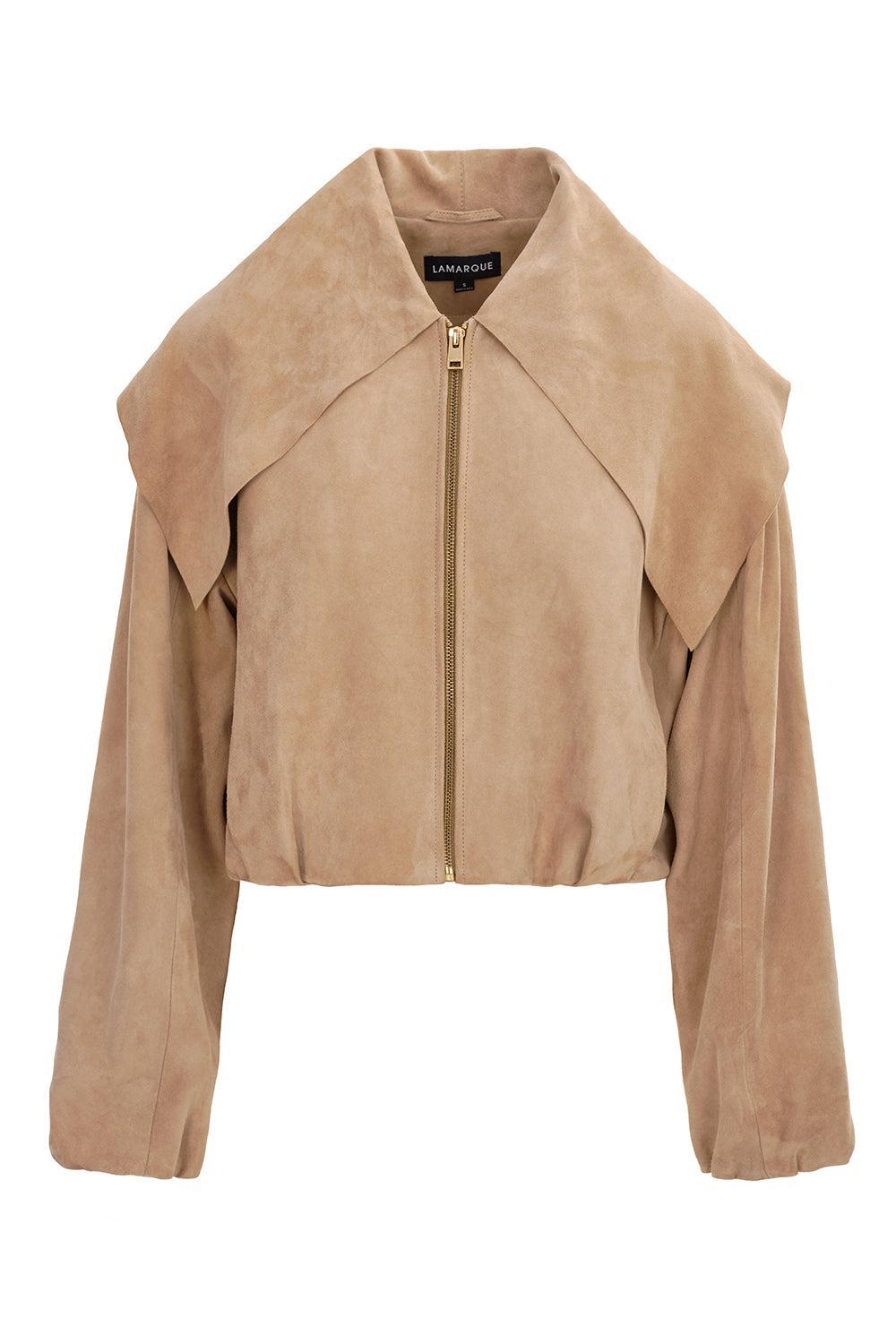 Anita Suede Jacket-SAND-XS-CLOTHINGJACKETLEATHER-LAMARQUE