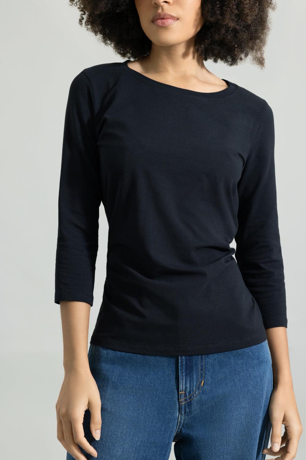 Sleeve Cotton Stretch Tee - Black-BLACK-XS-CLOTHINGTOPT-SHIRT-MAX MARA