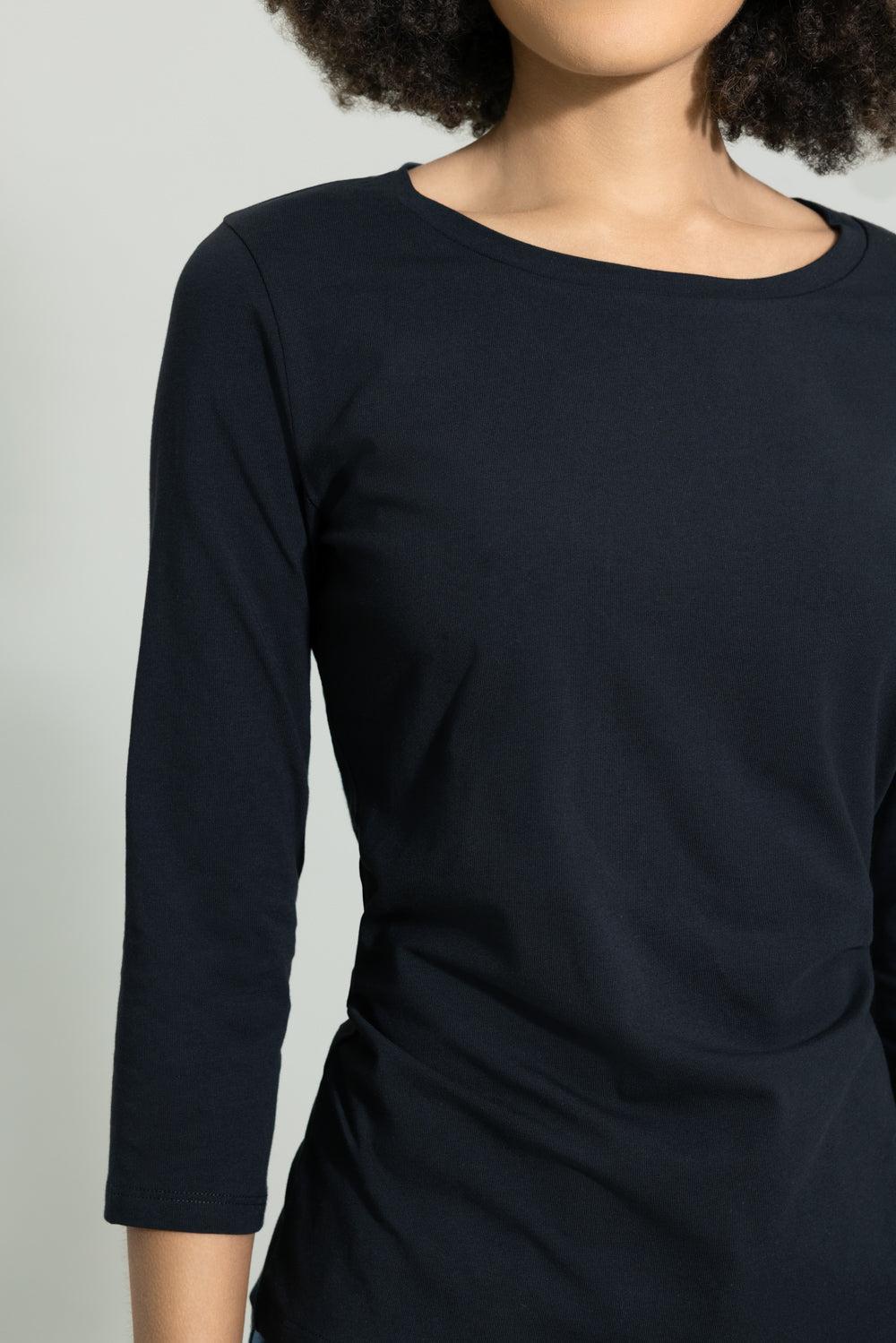 Sleeve Cotton Stretch Tee - Black-BLACK-XS-CLOTHINGTOPT-SHIRT-MAX MARA