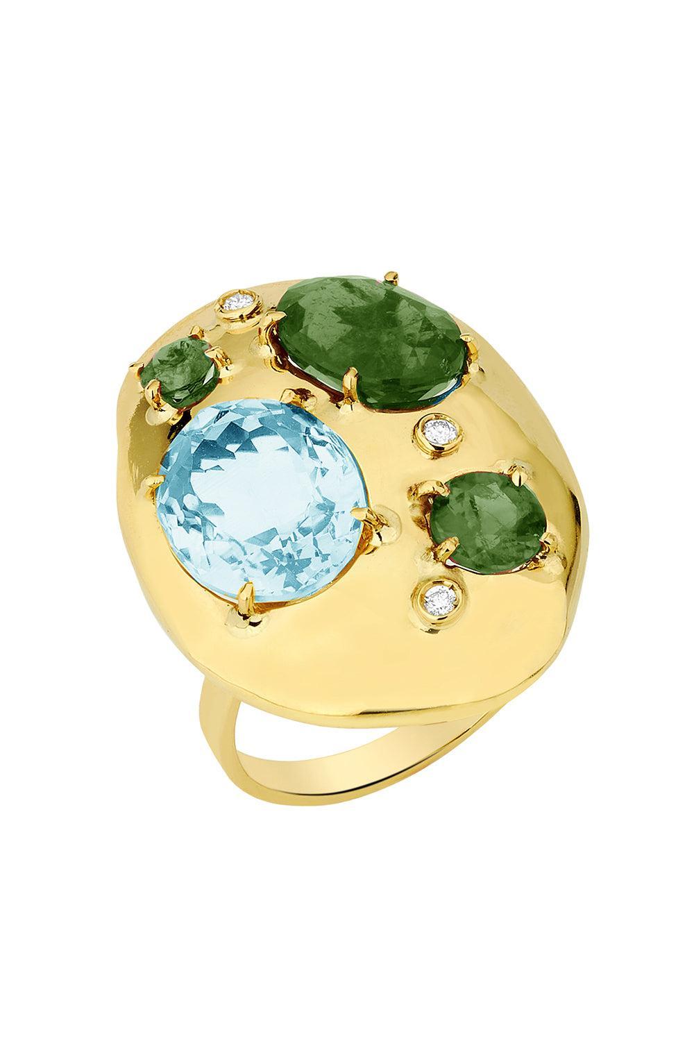 Green Tourmaline Rock Flinstone Ring-YELLOW GOLD-6.75-JEWELRYFINE JEWELRING-CAROL KAUFFMANN