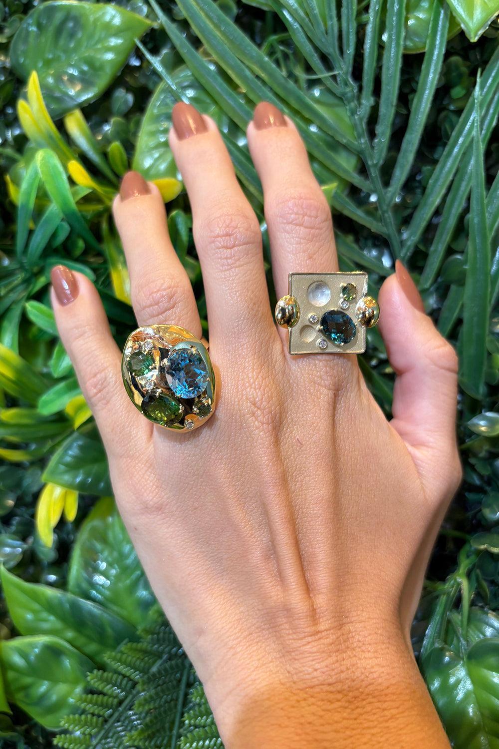 Green Tourmaline Rock Flinstone Ring-YELLOW GOLD-6.75-JEWELRYFINE JEWELRING-CAROL KAUFFMANN