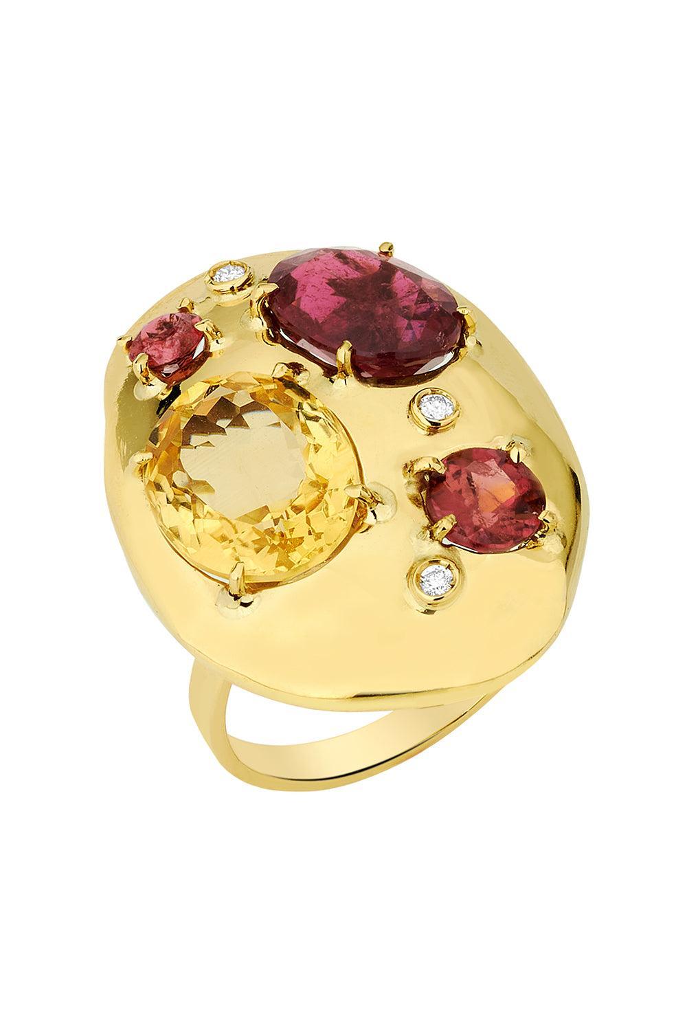 Rubellite Citrine Rocks Rings-YELLOW GOLD-7-JEWELRYFINE JEWELRING-CAROL KAUFFMANN