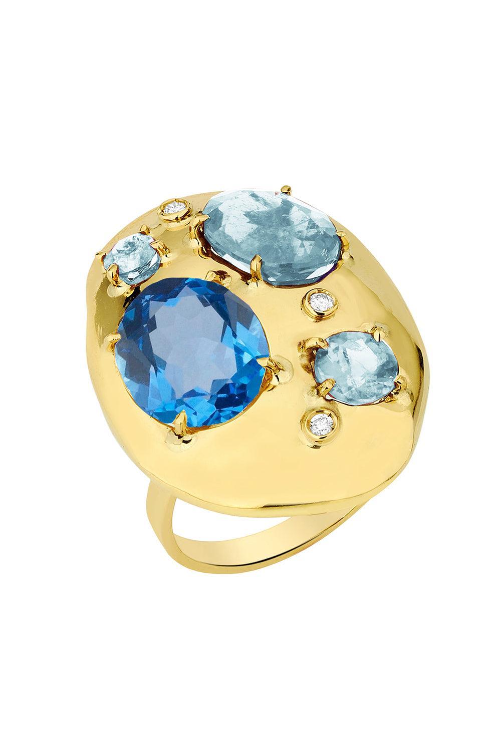 Blue Topaz Diamond Rocks Ring-YELLOW GOLD-7.25-JEWELRYFINE JEWELRING-CAROL KAUFFMANN