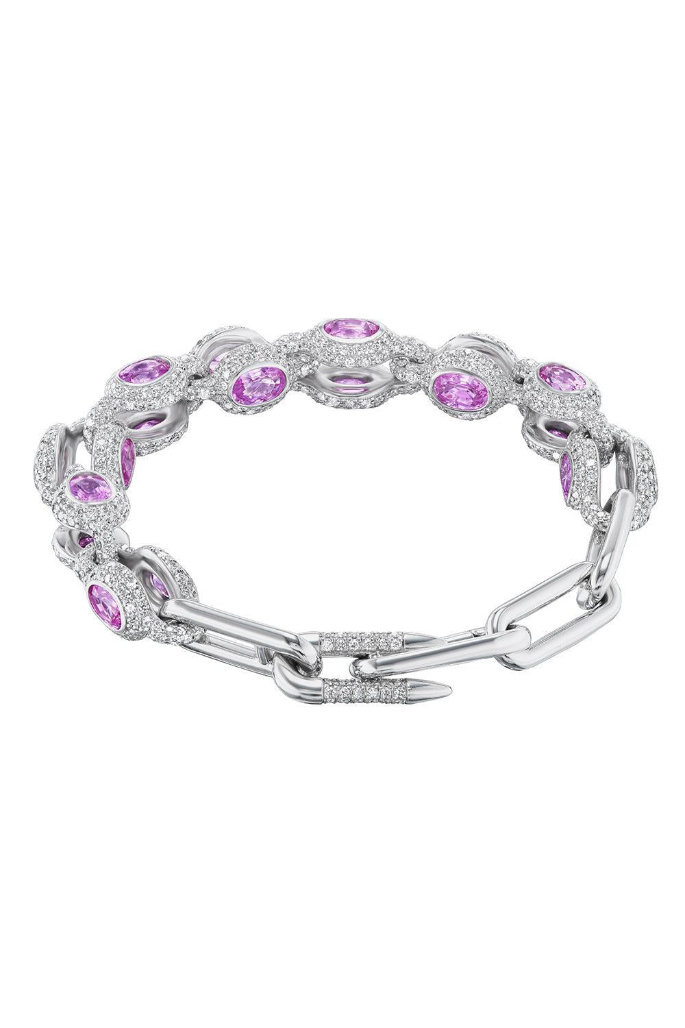 Pink Sapphire Diamond Heavy Bracelet-PLATINUM-7.5-JEWELRYFINE JEWELBRACELET O-UNIFORM OBJECT