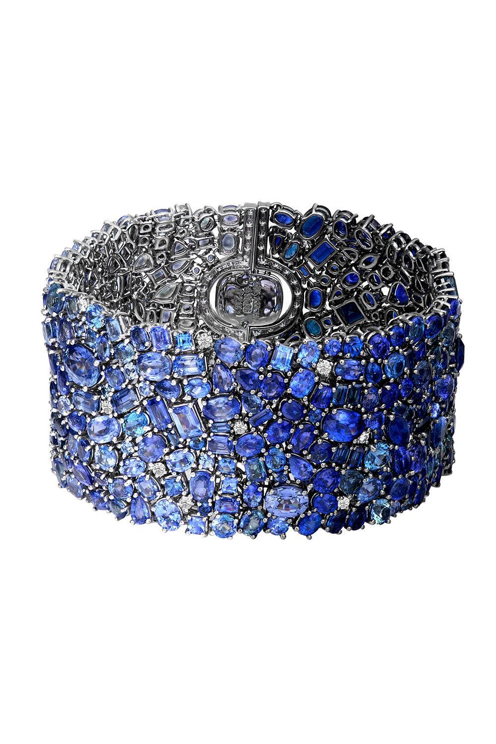 Blue Sapphire Diamond Ombre Bracelet-WHITE GOLD-8.25-JEWELRYFINE JEWELBRACELET O-RUCHI NEW YORK