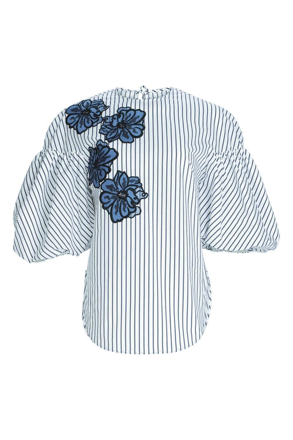 Belle Blouse-WHT/BLUE-XS-CLOTHINGTOPBLOUSE-SILVIA TCHERASSI