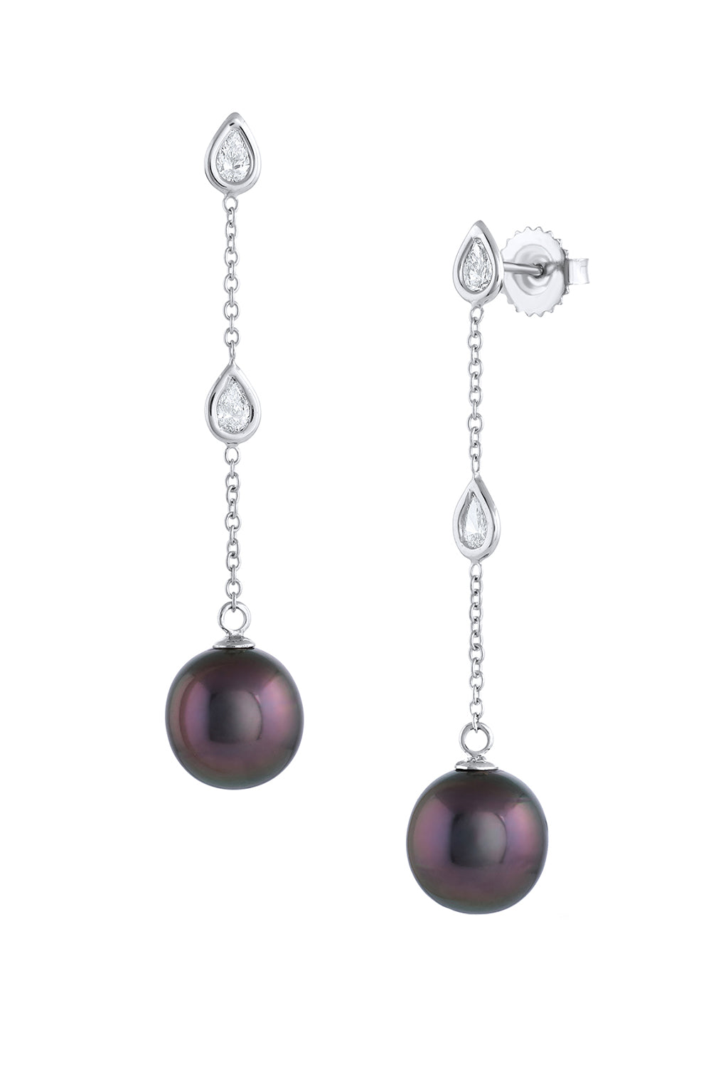 Diamond Black Pearl Dangle Earrings