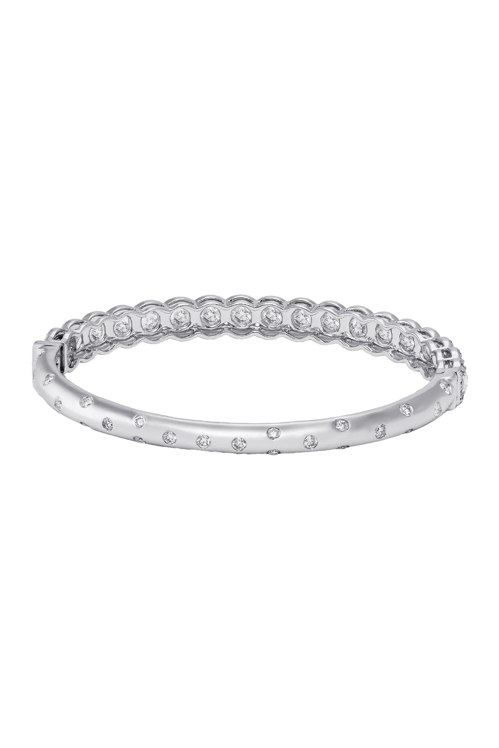 Diamond Rose Cut Half Scallop Bangle Bracelet-WHITE GOLD-JEWELRYFINE JEWELBRACELET O-64 FACETS