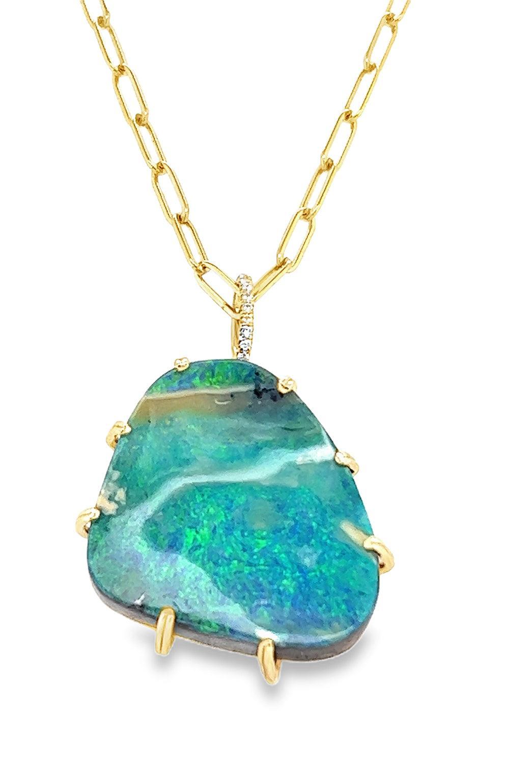 Australian Boulder Opal Diamond Necklace-YELLOW GOLD-JEWELRYFINE JEWELNECKLACE O-LISA NIK