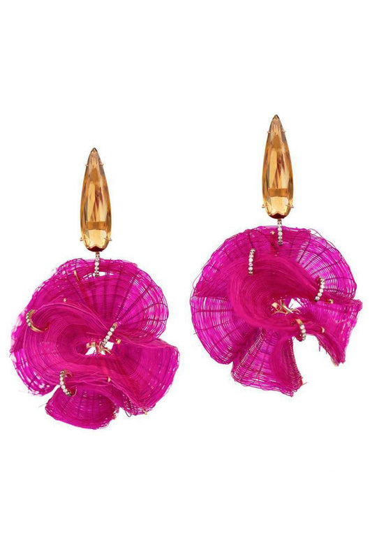 Diamond Citrine Pink Horse Mane Sphere Earrings-YELLOW GOLD-JEWELRYFINE JEWELEARRING-SILVIA FURMANOVICH
