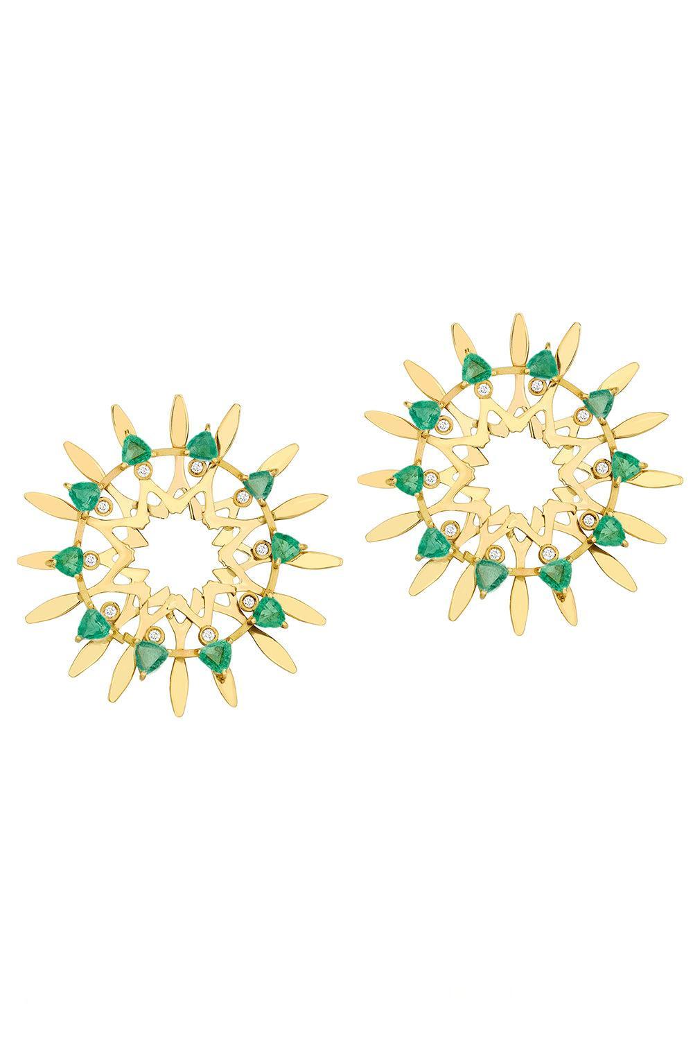 Emerald Large Mandala Hoop Earrings-YELLOW GOLD-JEWELRYFINE JEWELEARRING-CAROL KAUFFMANN