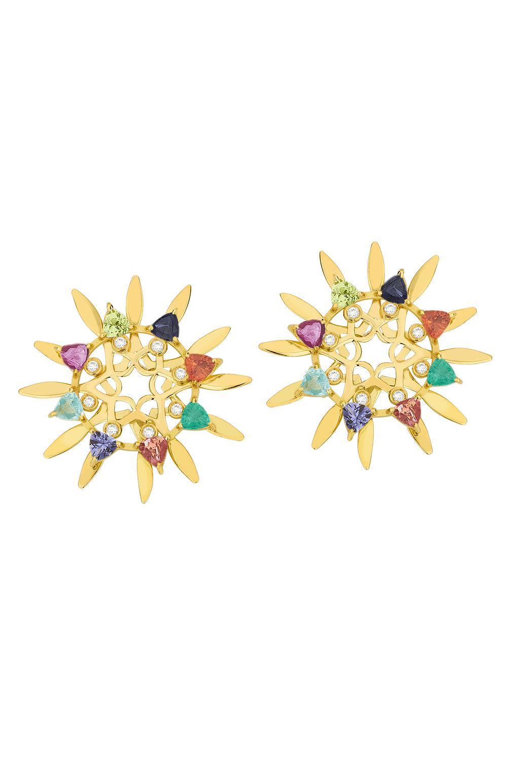 Multi Stone Medium Mandala Hoop Earrings-YELLOW GOLD-JEWELRYFINE JEWELEARRING-CAROL KAUFFMANN