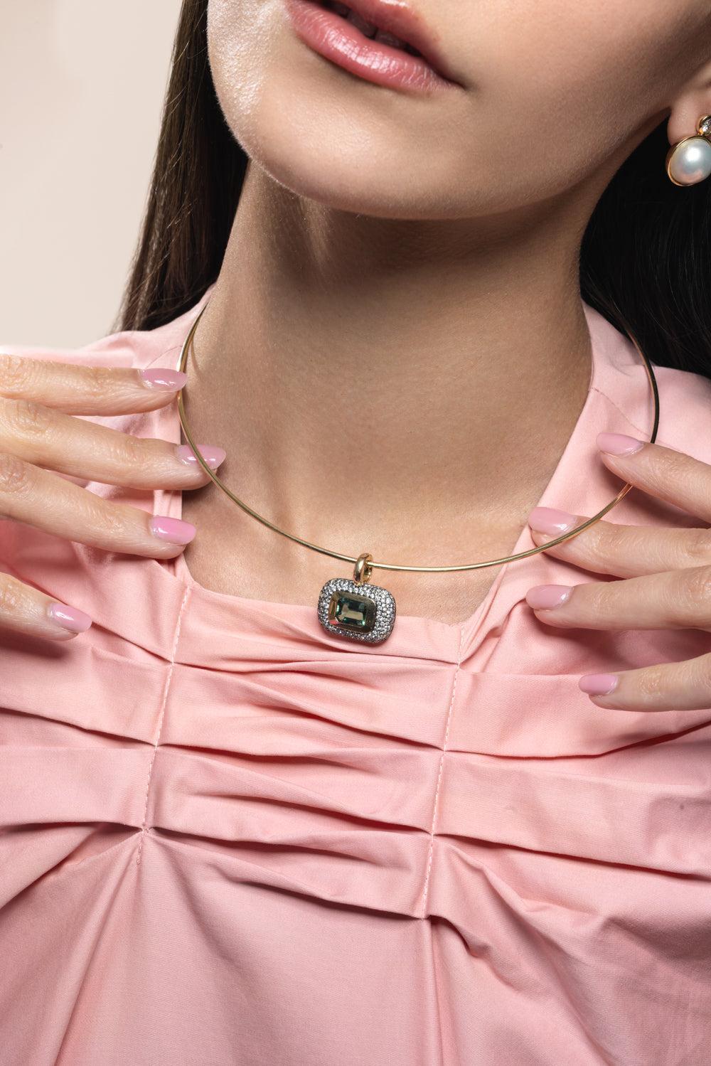 Tourmaline Diamond Medium Floret East West Pendant-YELLOW GOLD-JEWELRYFINE JEWELPENDANT-MASON & BOOKS