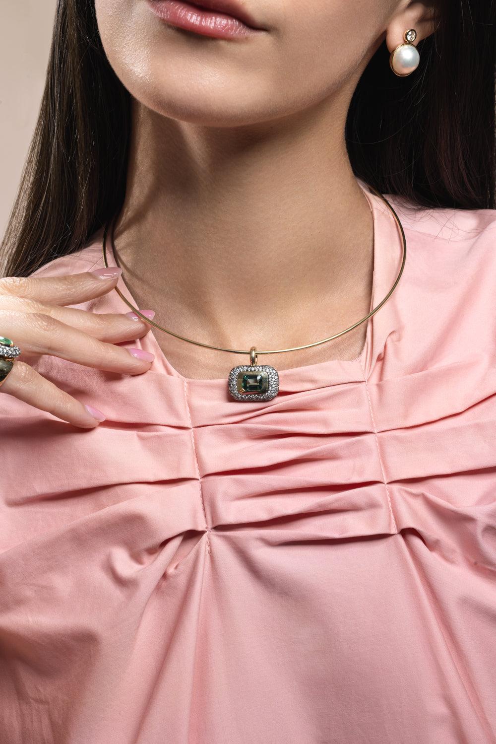 Tourmaline Diamond Medium Floret East West Pendant-YELLOW GOLD-JEWELRYFINE JEWELPENDANT-MASON & BOOKS