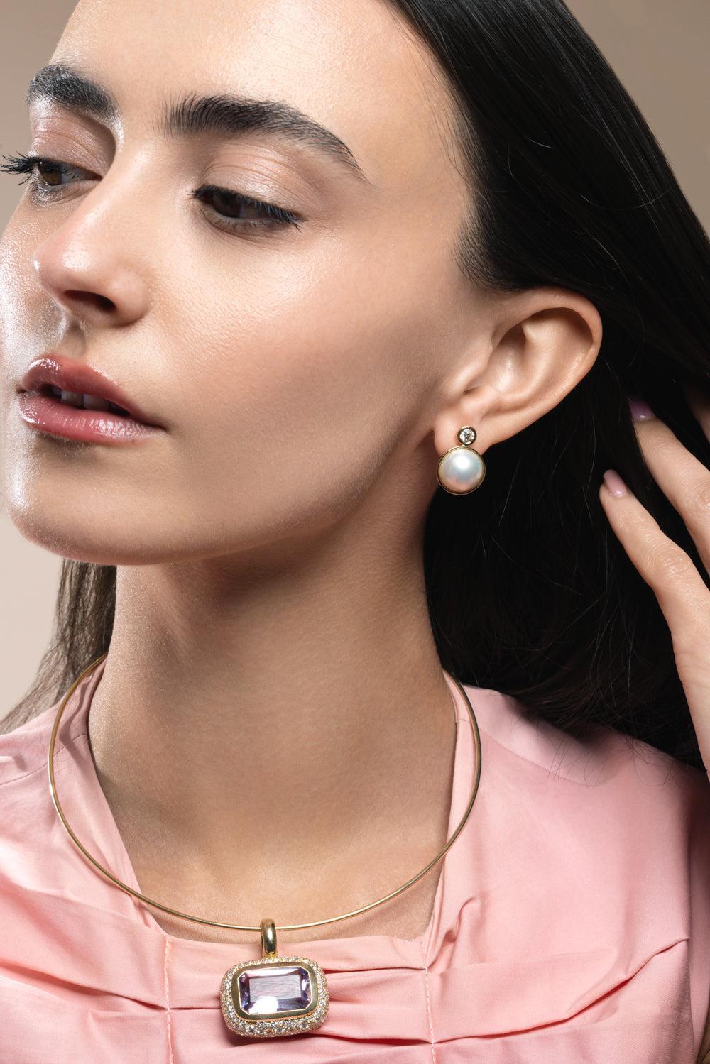 Pearl Diamond Siren Stud Earrings-YELLOW GOLD-JEWELRYFINE JEWELEARRING-MASON & BOOKS