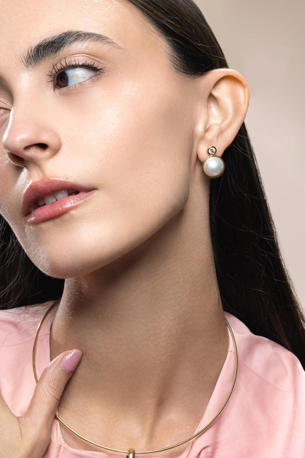 Pearl Diamond Siren Stud Earrings-YELLOW GOLD-JEWELRYFINE JEWELEARRING-MASON & BOOKS