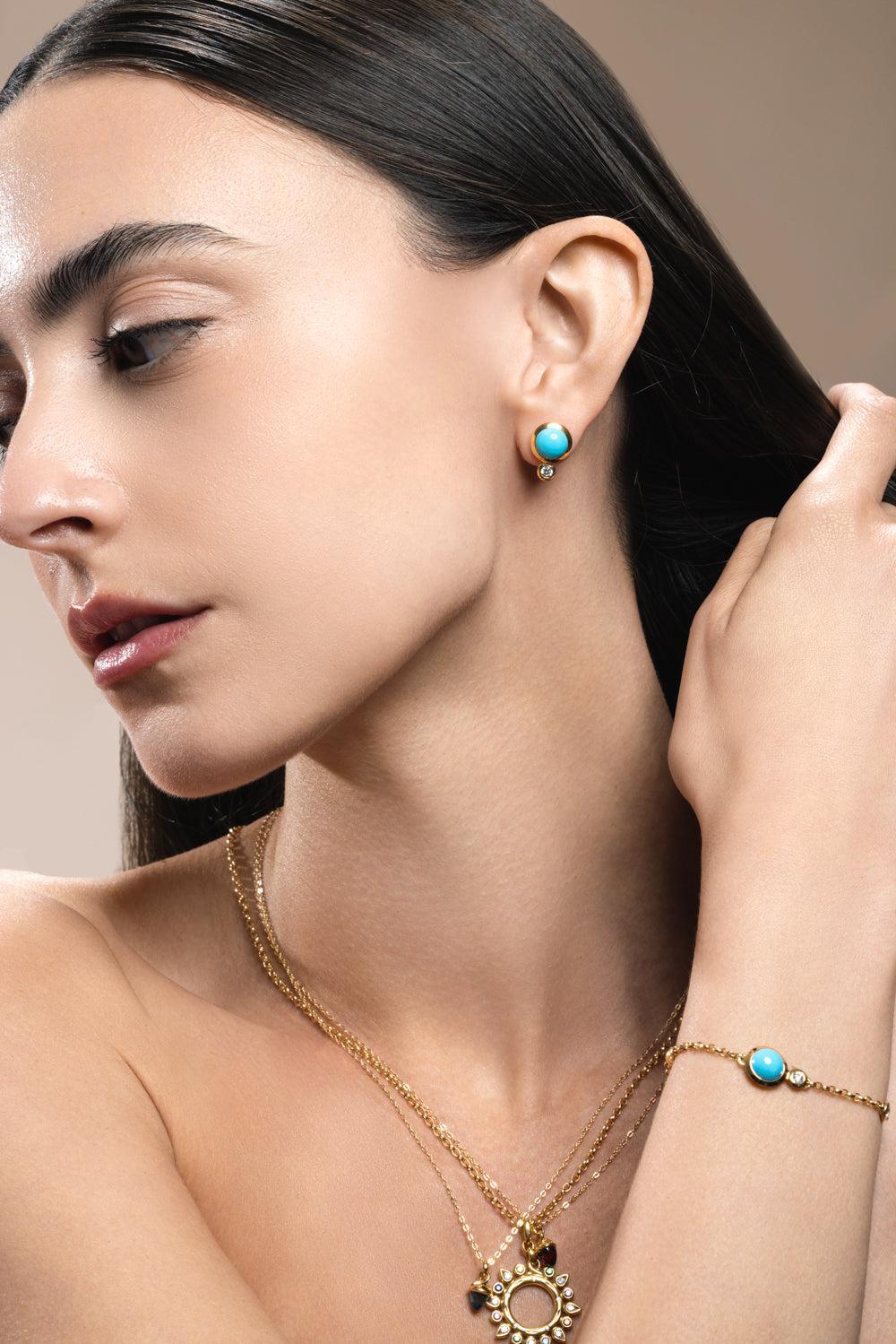 Turquoise Mini Bouton Chain Bracelet-YELLOW GOLD-JEWELRYFINE JEWELBRACELET O-TAMARA COMOLLI
