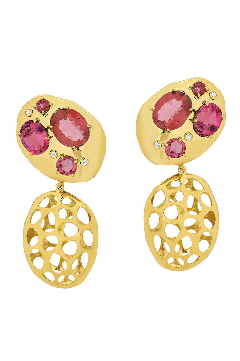 Pink Tourmaline Diamond Monochromatic Earrings-YELLOW GOLD-JEWELRYFINE JEWELEARRING-CAROL KAUFFMANN