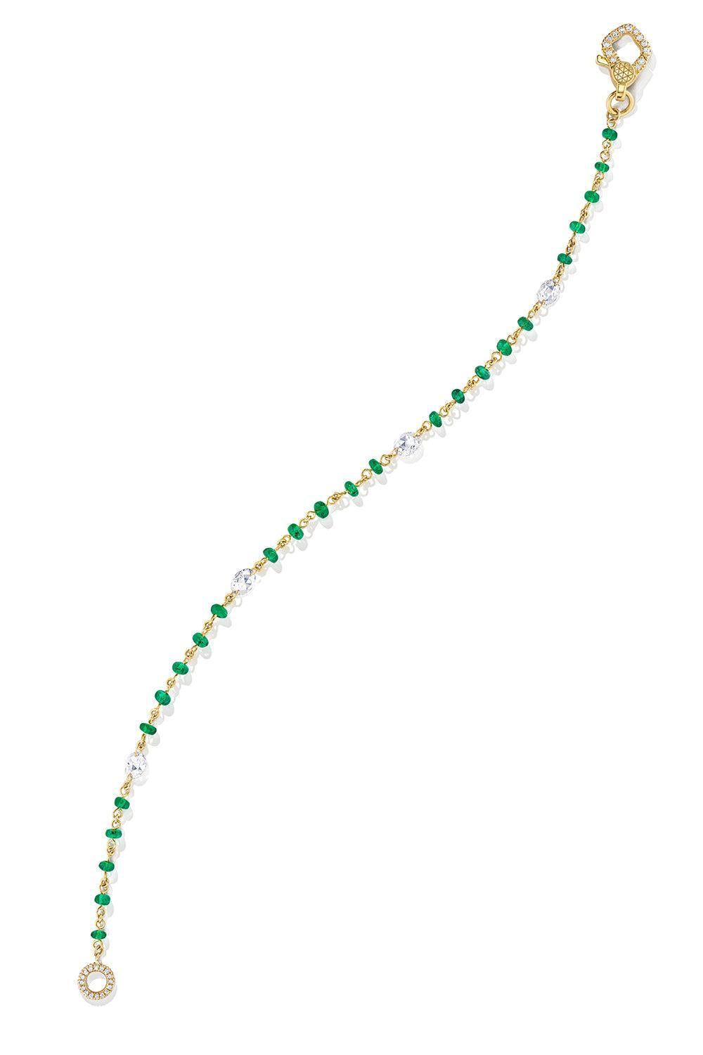 Diamond Emerald Etheral Beaded Bracelet-YELLOW GOLD-JEWELRYFINE JEWELBRACELET O-64 FACETS