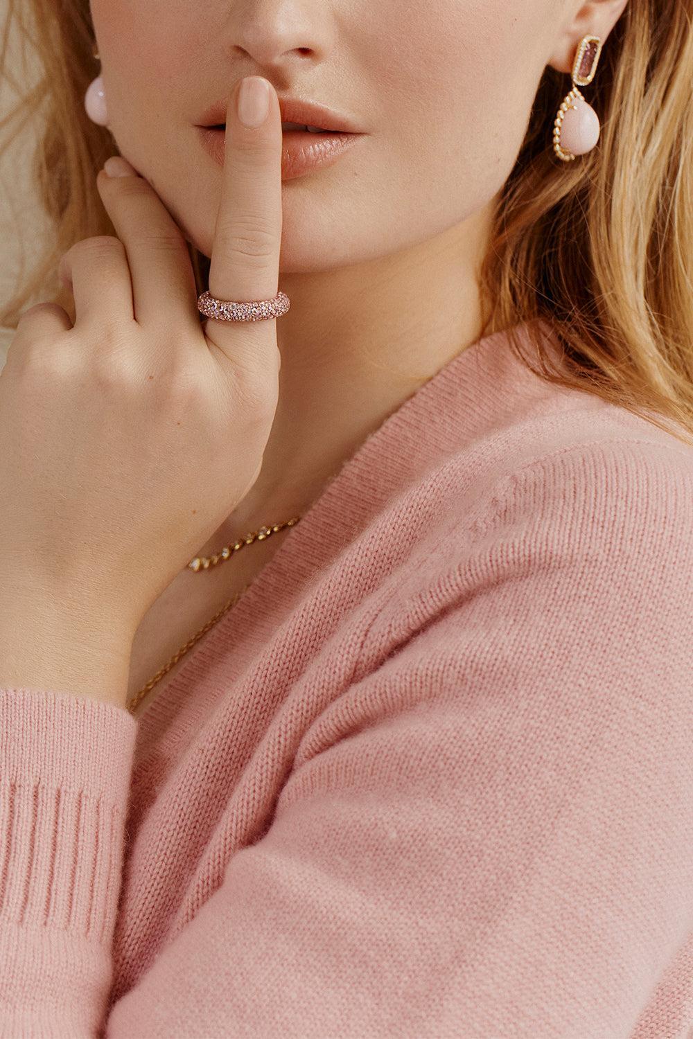 Pink Sapphire Blossom Bubble Ring-YELLOW GOLD-7-JEWELRYFINE JEWELRING-OCTAVIA ELIZABETH