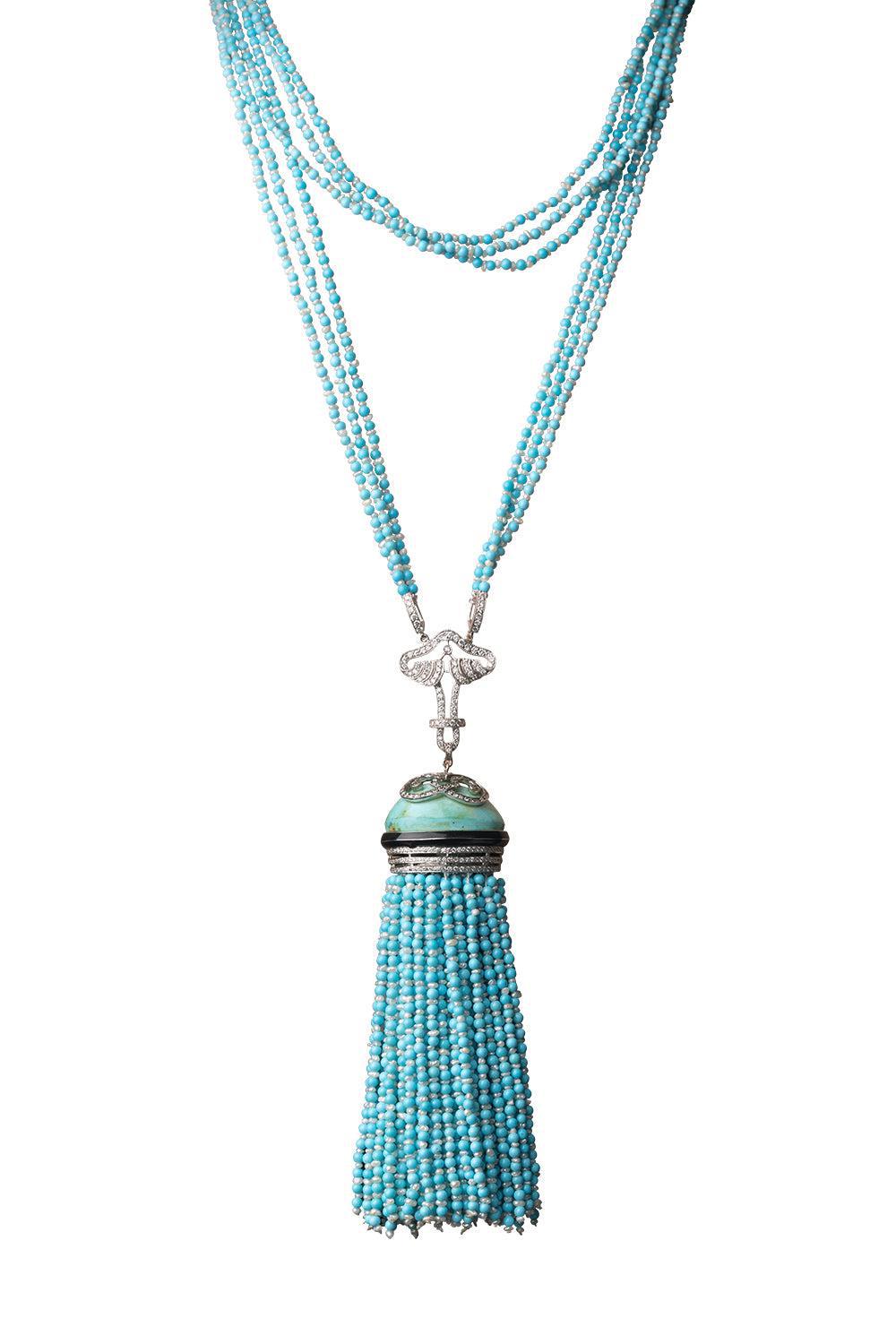 Turquoise Beaded Necklace-WHITE GOLD-JEWELRYFINE JEWELNECKLACE O-PIRANESI