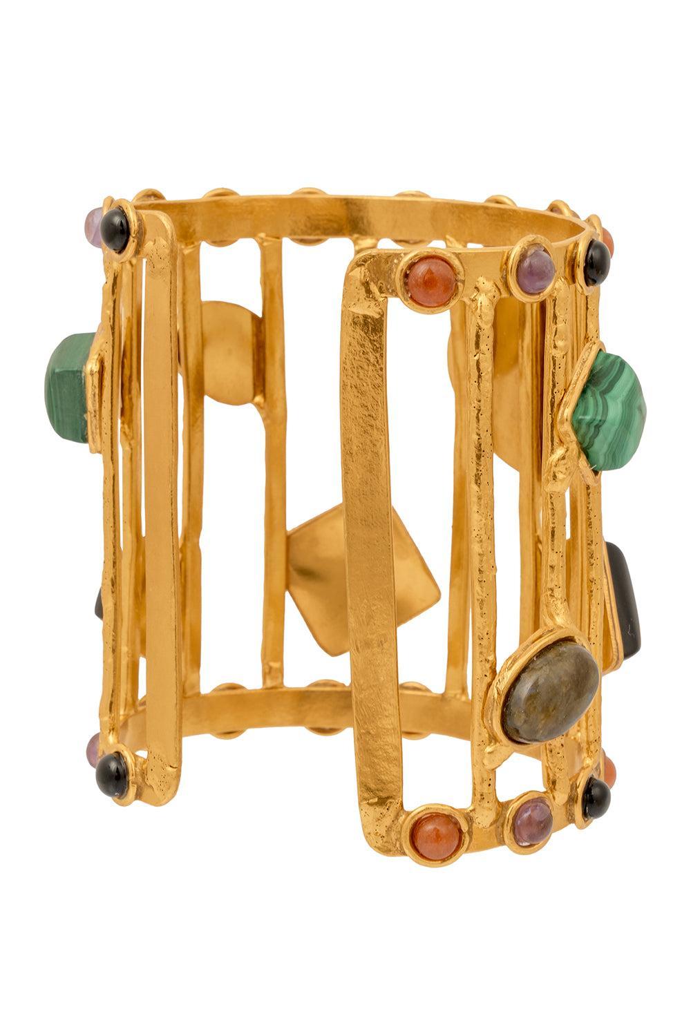 Multi Stone Cage Cuff Bracelet-YELLOW-JEWELRYBOUTIQUEBRACELET O-SYLVIA TOLEDANO