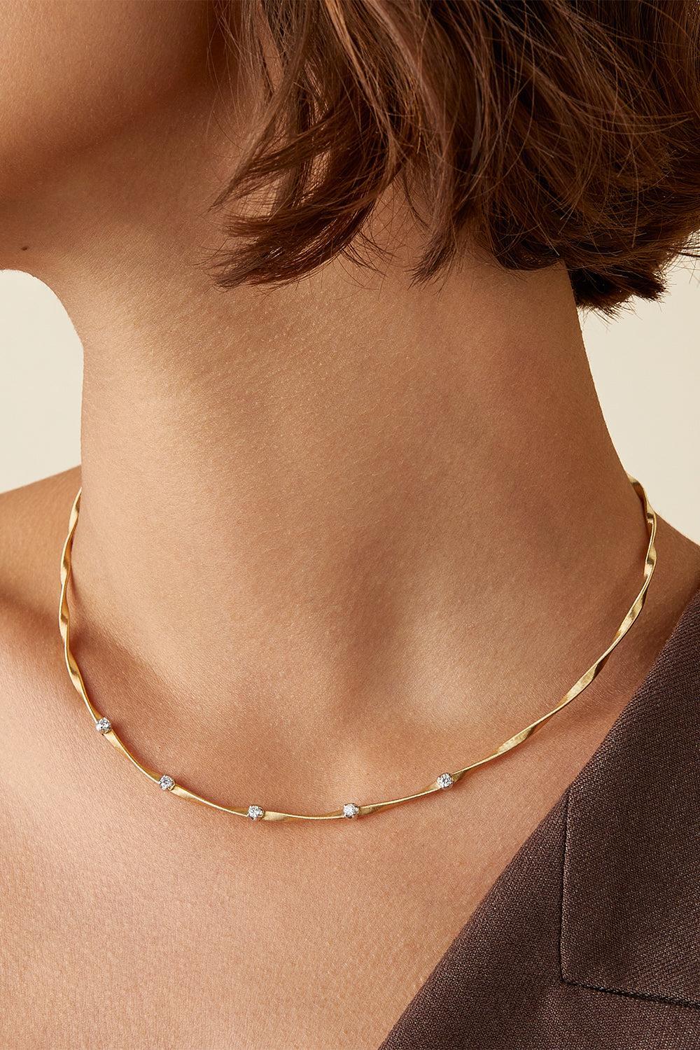 Diamond Marrakech Twisted Coil Station Necklace-YELLOW GOLD-16-JEWELRYFINE JEWELNECKLACE O-MARCO BICEGO
