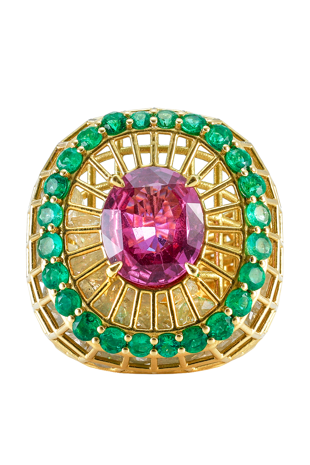 Emerald Pink Sapphire Queen Cagey Ring