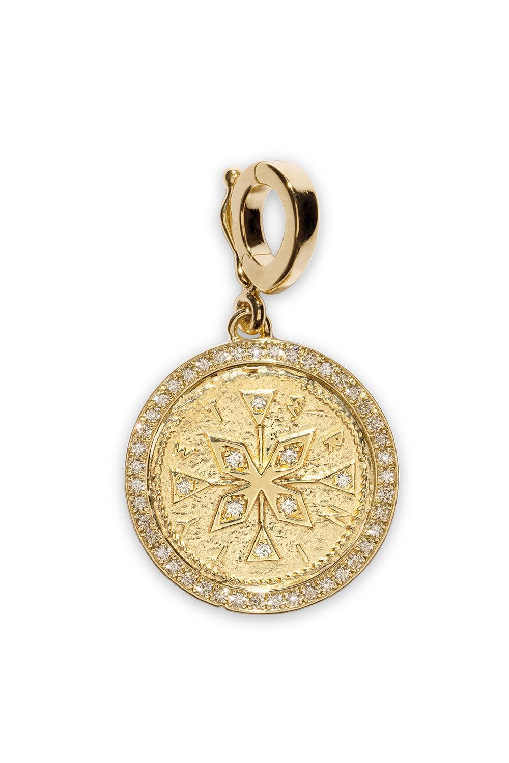 Diamond Small Compass Coin Charm-YELLOW GOLD-JEWELRYFINE JEWELPENDANT-AZLEE