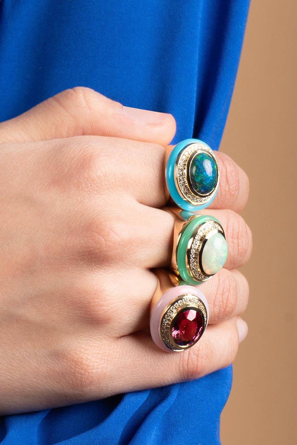 Rhodolite Pink Opal Cupcake Ring-YELLOW GOLD-6-JEWELRYFINE JEWELRING-MASON & BOOKS