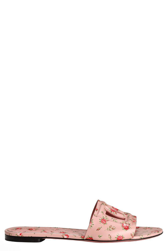 DG Logo Silde Sandal - Roselline Rosa-FLORAL-36-SHOESANDAL-DOLCE & GABBANA