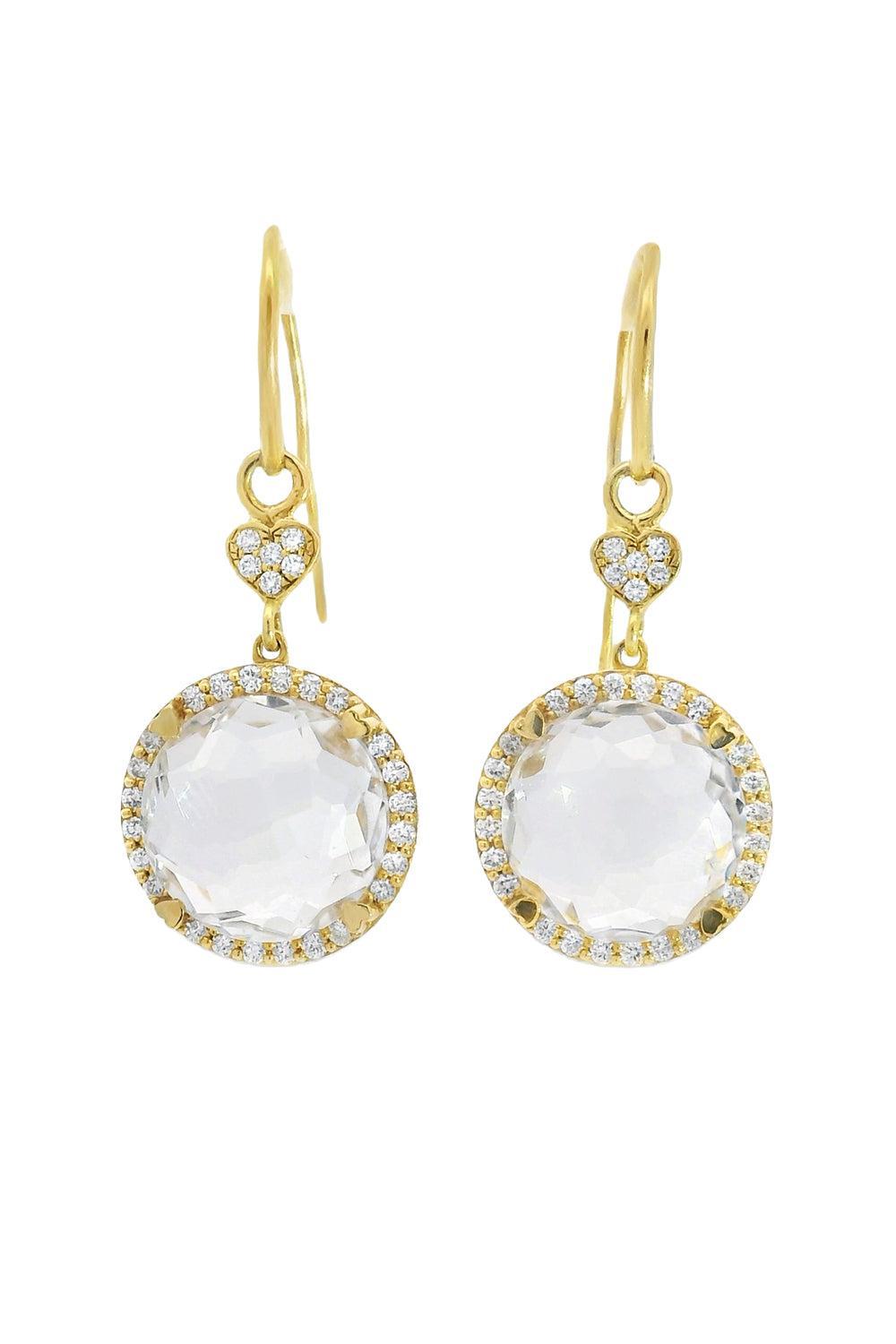 Clear Quartz Round Drop Earrings-YELLOW GOLD-JEWELRYFINE JEWELEARRING-LISA NIK