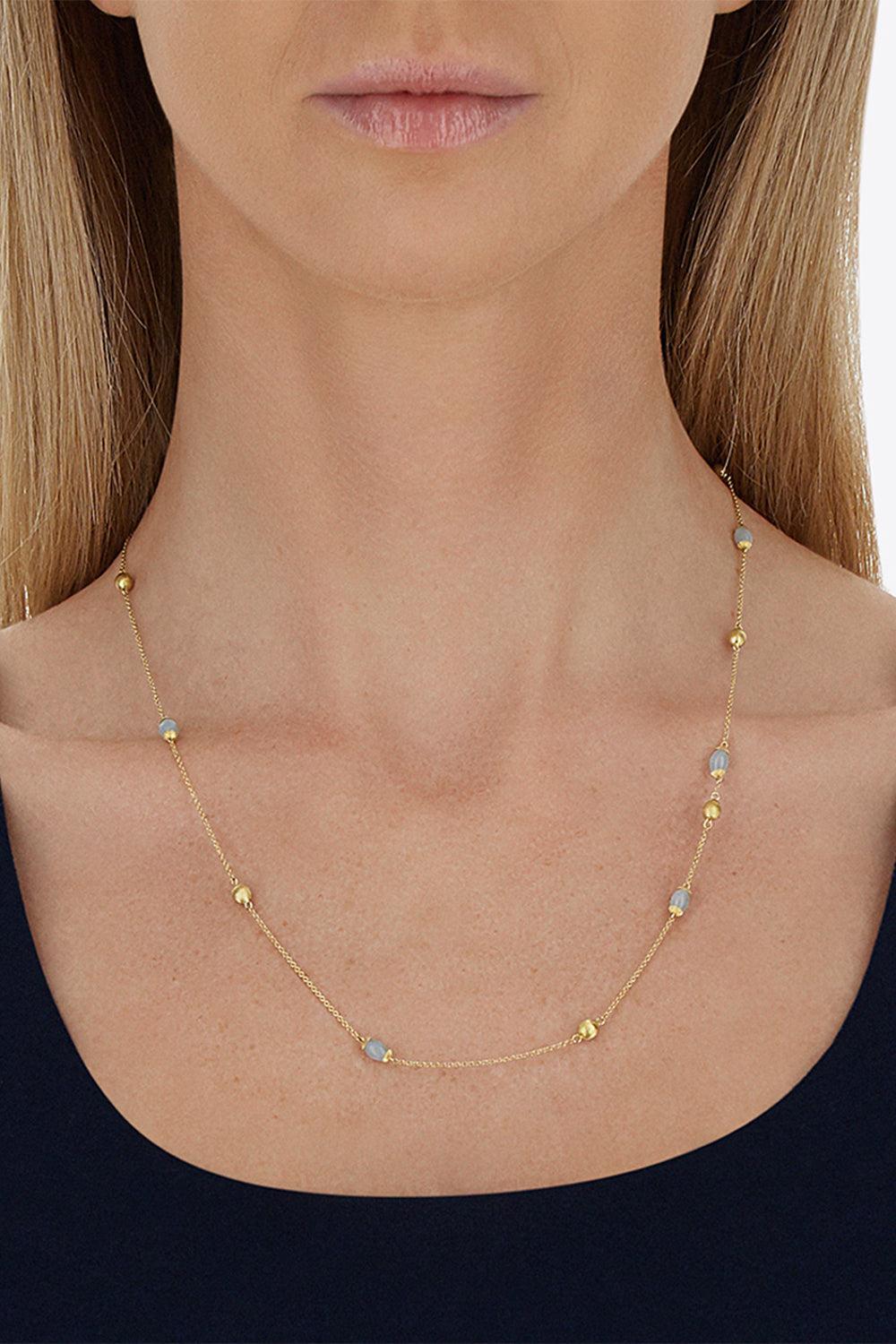 Aquamarine Diamond Soffio Necklace-YELLOW GOLD-JEWELRYFINE JEWELNECKLACE O-NANIS