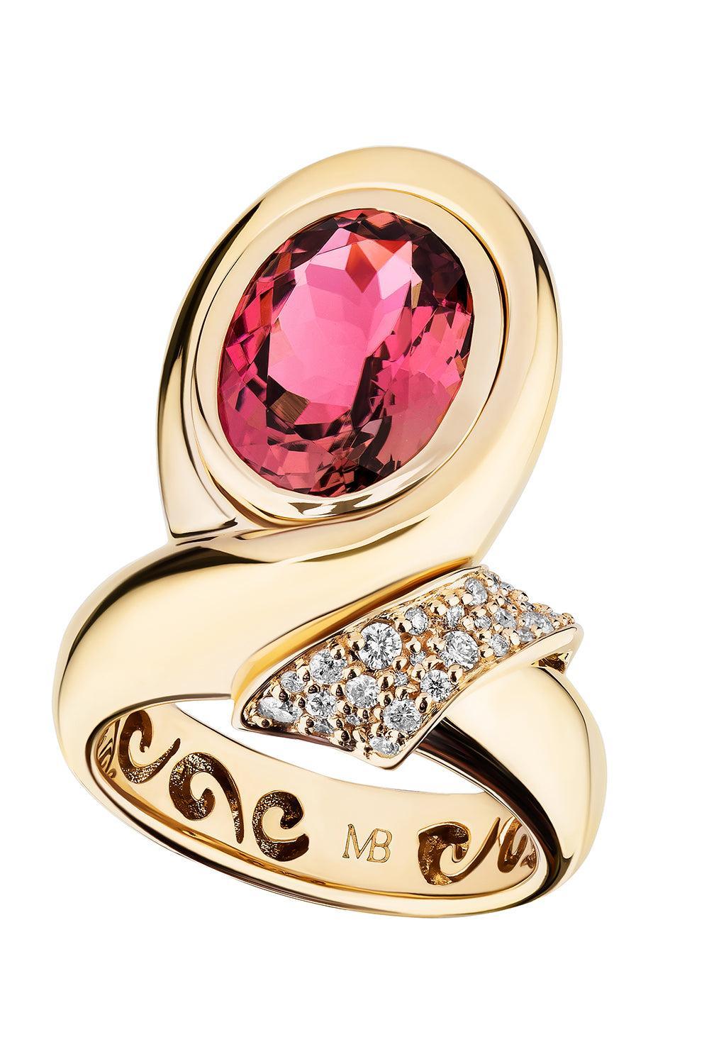 Oval Pink Tourmaline Chiffon Ring-YELLOW GOLD-6.5-JEWELRYFINE JEWELRING-MASON & BOOKS
