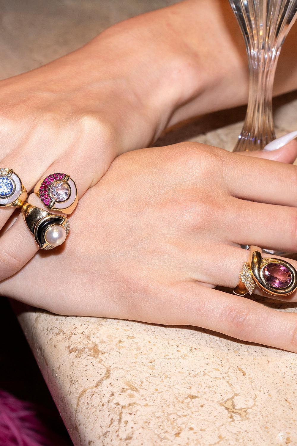 Oval Pink Tourmaline Chiffon Ring-YELLOW GOLD-6.5-JEWELRYFINE JEWELRING-MASON & BOOKS