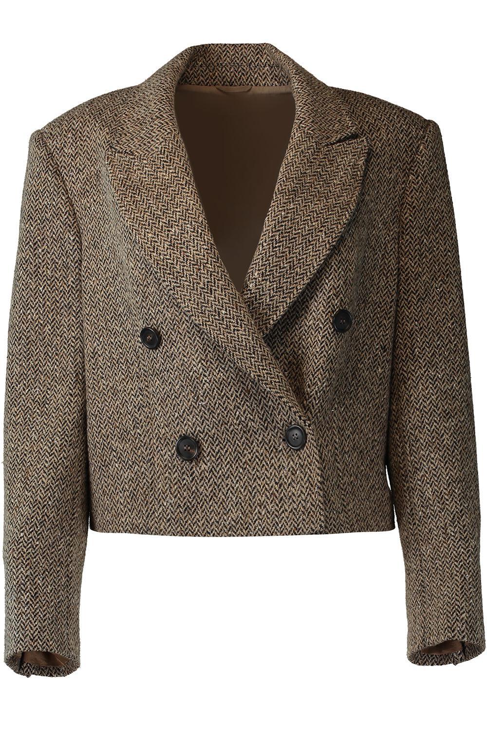 Sparkling Chevron Crop Blazer-BROWN-38-CLOTHINGJACKETCROPPED-BRUNELLO CUCINELLI